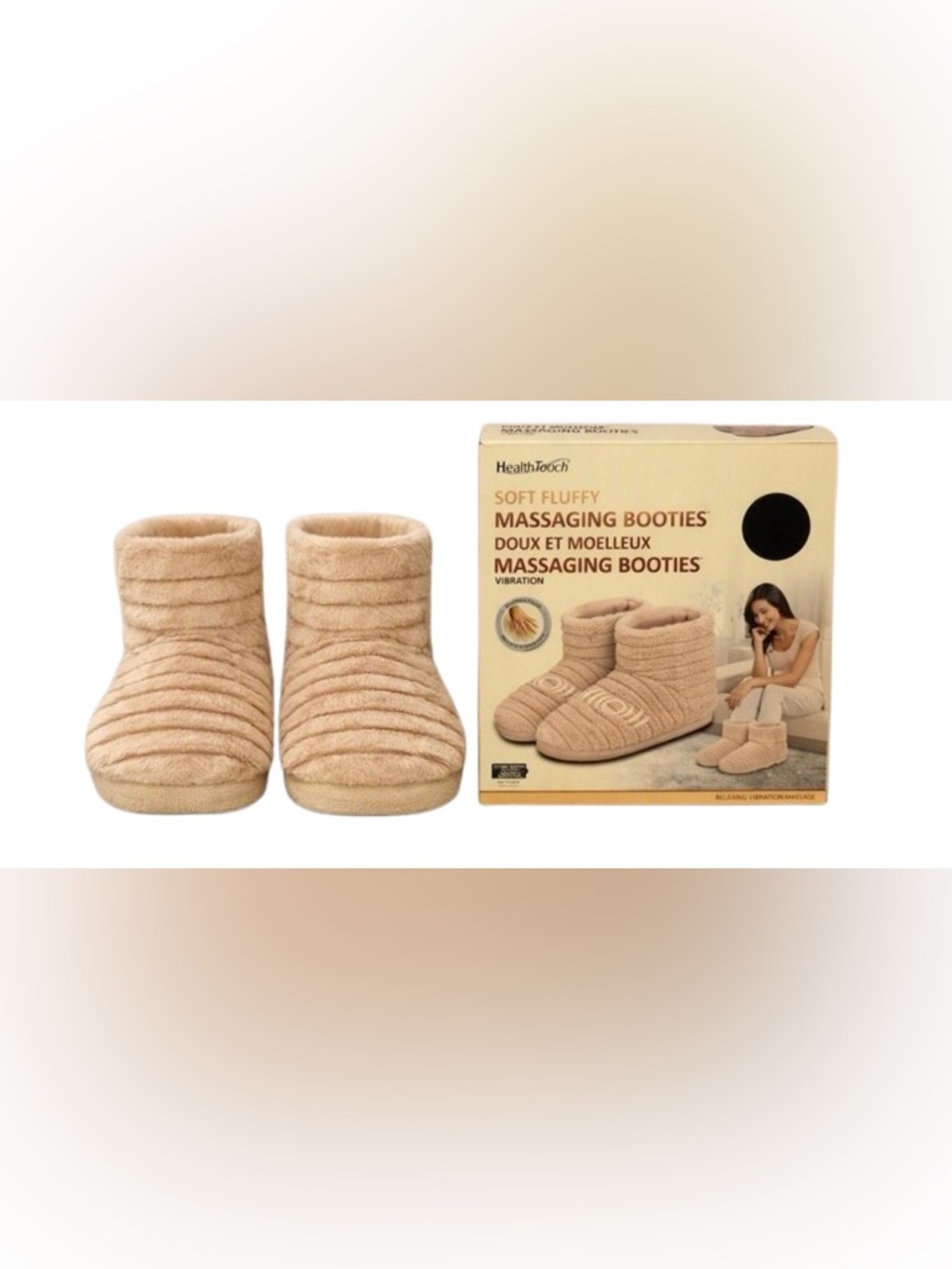 HealthTouch Soft Fluffy Massaging Booties – Vibration, Memory Foam, One Size